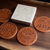 "Hymns" Leather Coaster Set