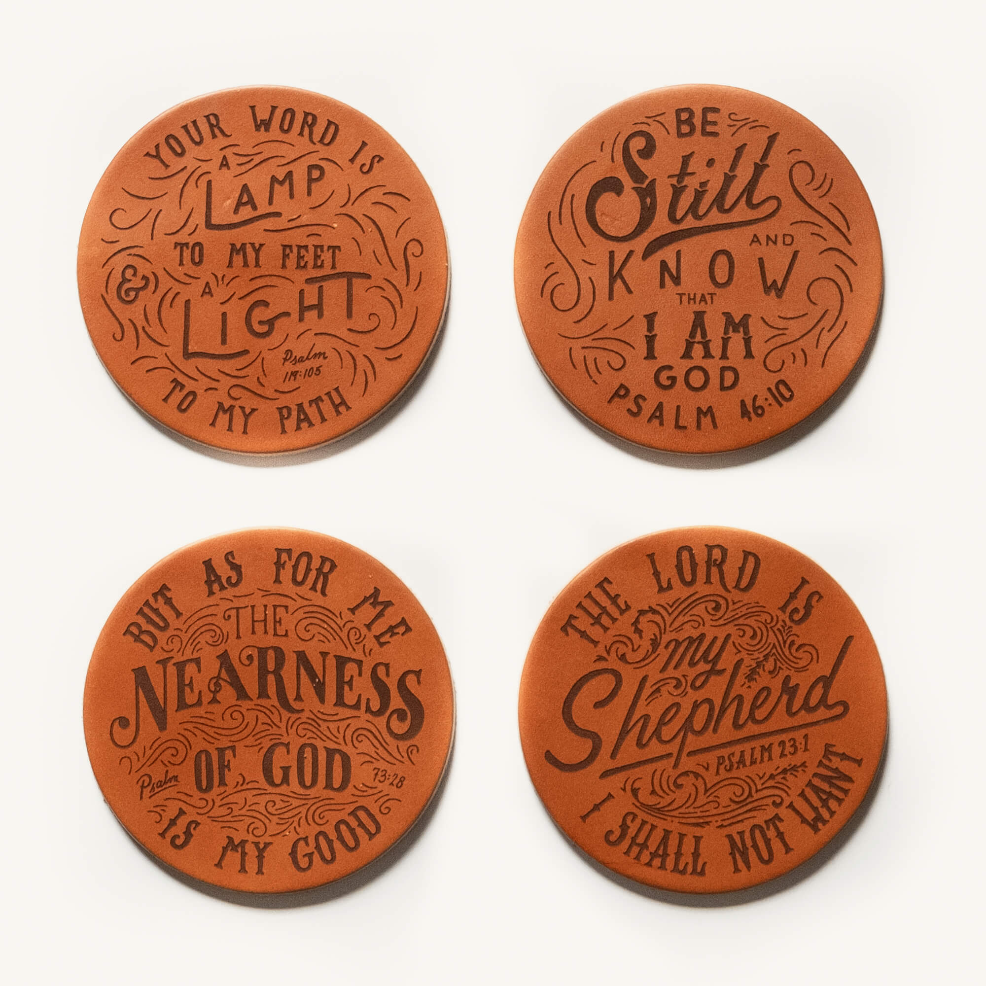 "Psalms" Leather Coaster Set