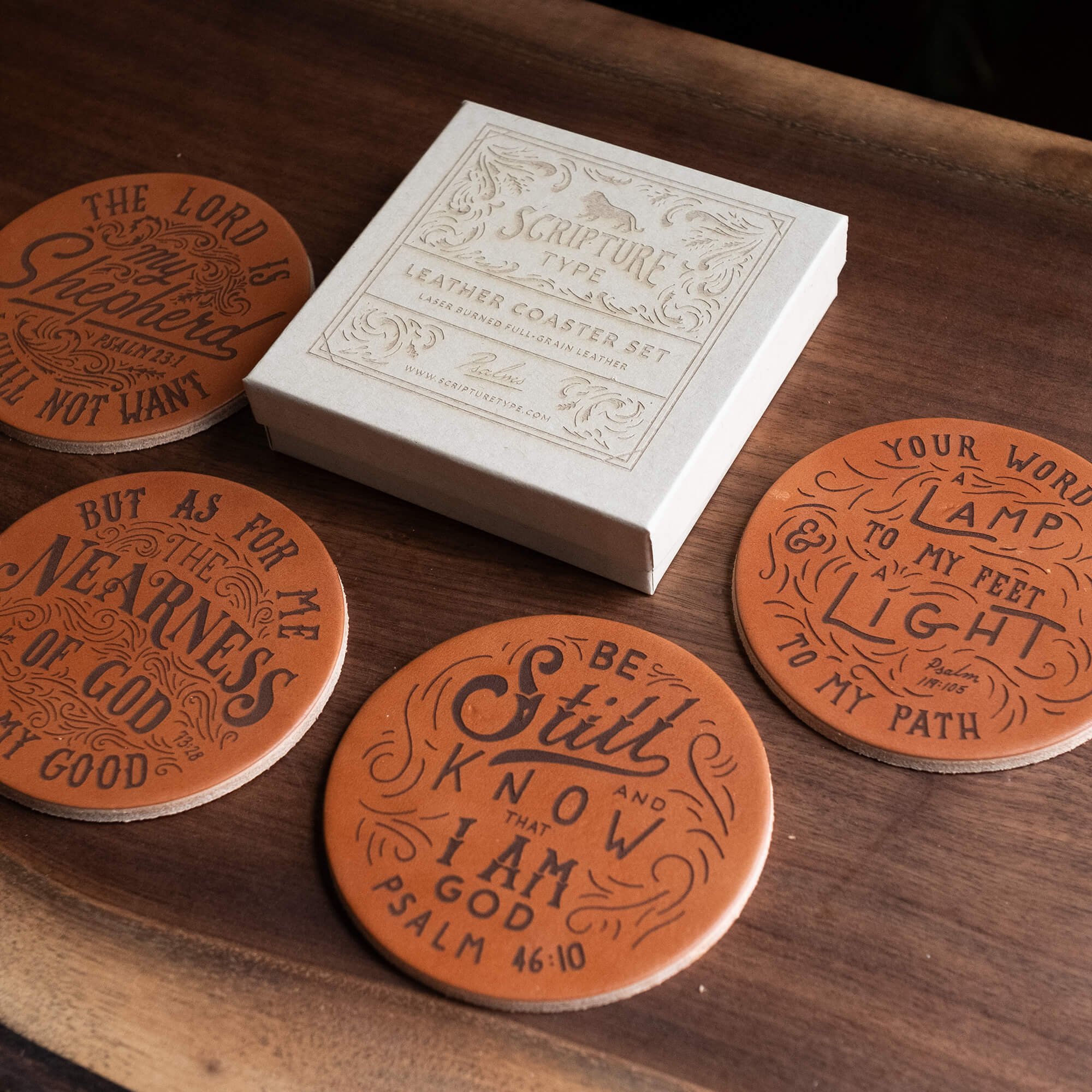 "Psalms" Leather Coaster Set