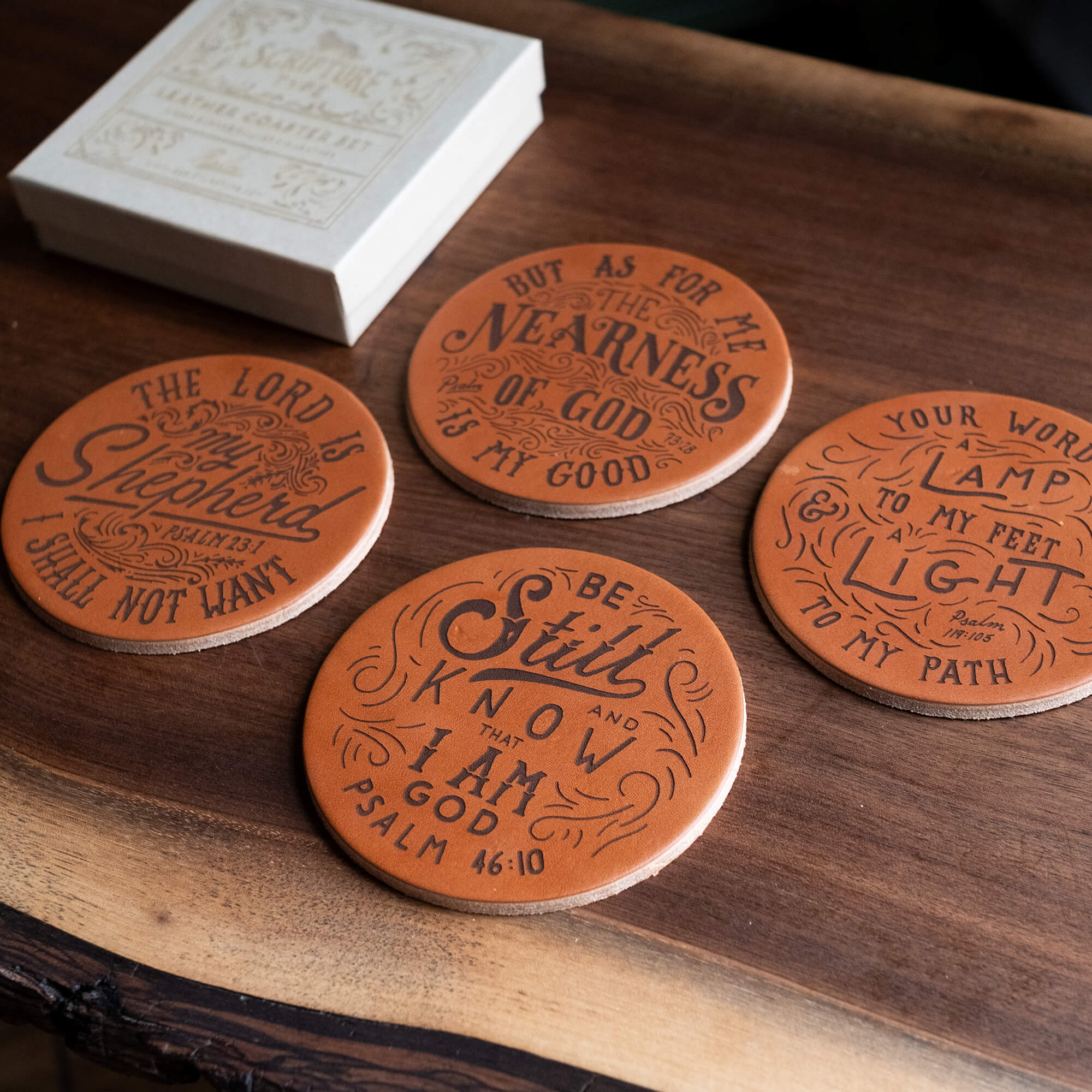 "Psalms" Leather Coaster Set