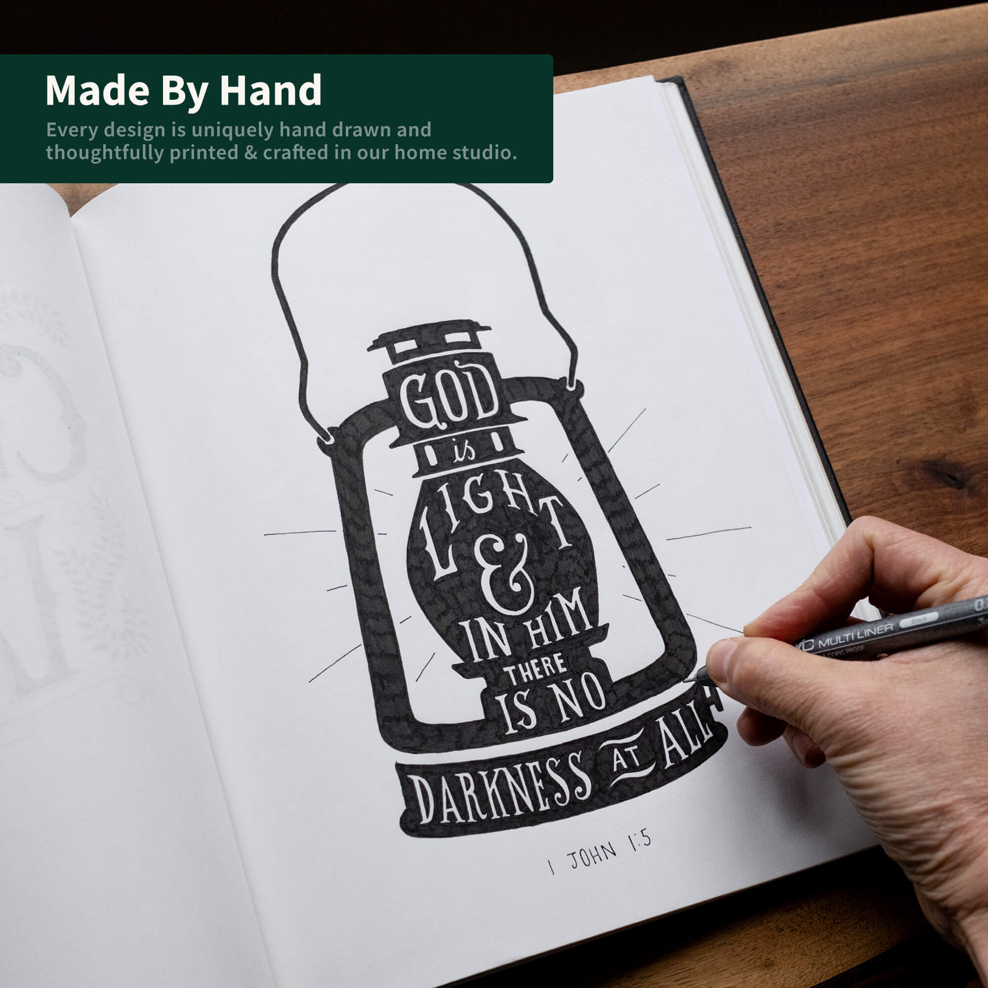 1 John 1:5 Light hand drawn Scripture art print by Scripture Type #color_black & white