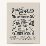 Humble yourselves casting all your anxieties on Him 1 Peter 5:6-7 framed Scripture wall art hand-drawn by Scripture Type #color_stone