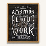 Work with your hands 1 Thessalonians 4:11 framed canvas wall art hand-drawn by Scripture Type #color_photo