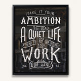Work with your hands 1 Thessalonians 4:11 framed canvas wall art hand-drawn by Scripture Type #color_photo