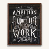 Work with your hands 1 Thessalonians 4:11 framed canvas wall art hand-drawn by Scripture Type #color_photo