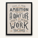 Work with your hands 1 Thessalonians 4:11 framed canvas wall art hand-drawn by Scripture Type #color_stone