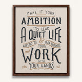 Work with your hands 1 Thessalonians 4:11 framed canvas wall art hand-drawn by Scripture Type #color_stone