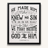 2 Corinthians 5:1 Knew No Sin Framed Canvas Scripture Artwork by Scripture Type #color_black & white