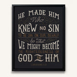 2 Corinthians 5:1 Knew No Sin Framed Canvas Scripture Artwork by Scripture Type #color_charcoal