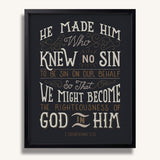 2 Corinthians 5:21  Knew No Sin framed art print by Scripture Type  #color_charcoal