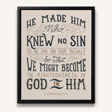 2 Corinthians 5:1 Knew No Sin Framed Canvas Scripture Artwork by Scripture Type #color_stone