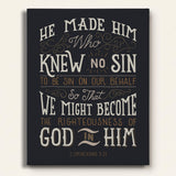 2 Corinthians 5:1 Knew No Sin Framed Canvas Scripture Artwork by Scripture Type #color_charcoal