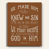 2 Corinthians 5:1 Knew No Sin Framed Canvas Scripture Artwork by Scripture Type #color_terracotta