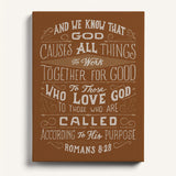 Romans 8:28 All Things For Good hand-drawn Christian framed canvas wall art by Scripture Type #color_terracotta
