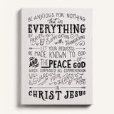 Be anxious for nothing Philippians 4:6-7  framed Scripture wall art hand-drawn by Scripture Type #color_black & white