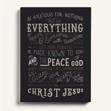 Be anxious for nothing Philippians 4:6-7  framed Scripture wall art hand-drawn by Scripture Type #color_charcoal