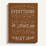 Be anxious for nothing Philippians 4:6-7  framed Scripture wall art hand-drawn by Scripture Type #color_terracotta