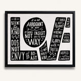 1 Corinthians 13 Love Framed Canvas hand-drawn Scripture art by Scripture Type #color_black & white