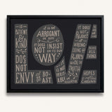 1 Corinthians 13 Love Framed Canvas hand-drawn Scripture art by Scripture Type #color_charcoal