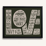 1 Corinthians 13 Love Framed Canvas hand-drawn Scripture art by Scripture Type #color_forest