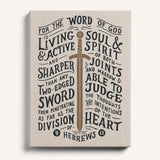 The Word of God is Living and Active Hebrews 4:12 Scripture canvas wall art hand-drawn by Scripture Type #color_stone