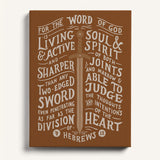 The Word of God is Living and Active Hebrews 4:12 Scripture canvas wall art hand-drawn by Scripture Type #color_terracotta