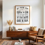 2 Corinthians 5:1 Knew No Sin Framed Canvas Scripture Artwork by Scripture Type #color_black & white