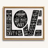1 Corinthians 13 Love Framed Canvas hand-drawn Scripture art by Scripture Type #color_black & white