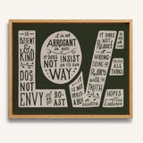 1 Corinthians 13 Love Framed Canvas hand-drawn Scripture art by Scripture Type #color_forest