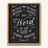 Isaiah 40:8 Stands Forever hand-drawn by Scripture Type framed canvas #color_charcoal