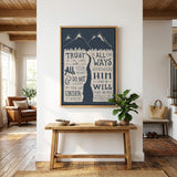 Trust in the Lord Proverbs 3:5-6 framed canvas Scripture wall art hand-drawn by Scripture Type #color_navy