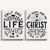 Only One Life, 'Twill Soon Be Past C.T. Studd hand-drawn framed canvas by Scripture Type #color_black & white