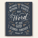 Isaiah 40:8 Stands Forever hand-drawn by Scripture Type framed canvas #color_navy