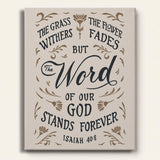 Isaiah 40:8 Stands Forever hand-drawn by Scripture Type framed canvas #color_stone