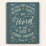 Isaiah 40:8 Stands Forever hand-drawn by Scripture Type framed canvas #color_marine