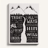 Trust in the Lord Proverbs 3:5-6 framed canvas Scripture wall art hand-drawn by Scripture Type #color_black & white