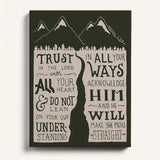 Trust in the Lord Proverbs 3:5-6 framed canvas Scripture wall art hand-drawn by Scripture Type #color_forest