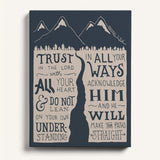 Trust in the Lord Proverbs 3:5-6 framed canvas Scripture wall art hand-drawn by Scripture Type #color_navy