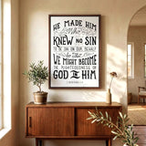2 Corinthians 5:1 Knew No Sin Framed Canvas Scripture Artwork by Scripture Type #color_black & white