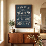 2 Corinthians 5:1 Knew No Sin Framed Canvas Scripture Artwork by Scripture Type #color_navy