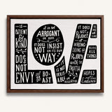 1 Corinthians 13 Love Framed Canvas hand-drawn Scripture art by Scripture Type #color_black & white