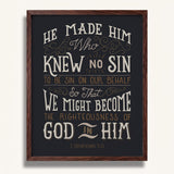 2 Corinthians 5:21  Knew No Sin framed art print by Scripture Type  #color_charcoal