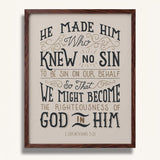 2 Corinthians 5:21  Knew No Sin framed art print by Scripture Type  #color_stone