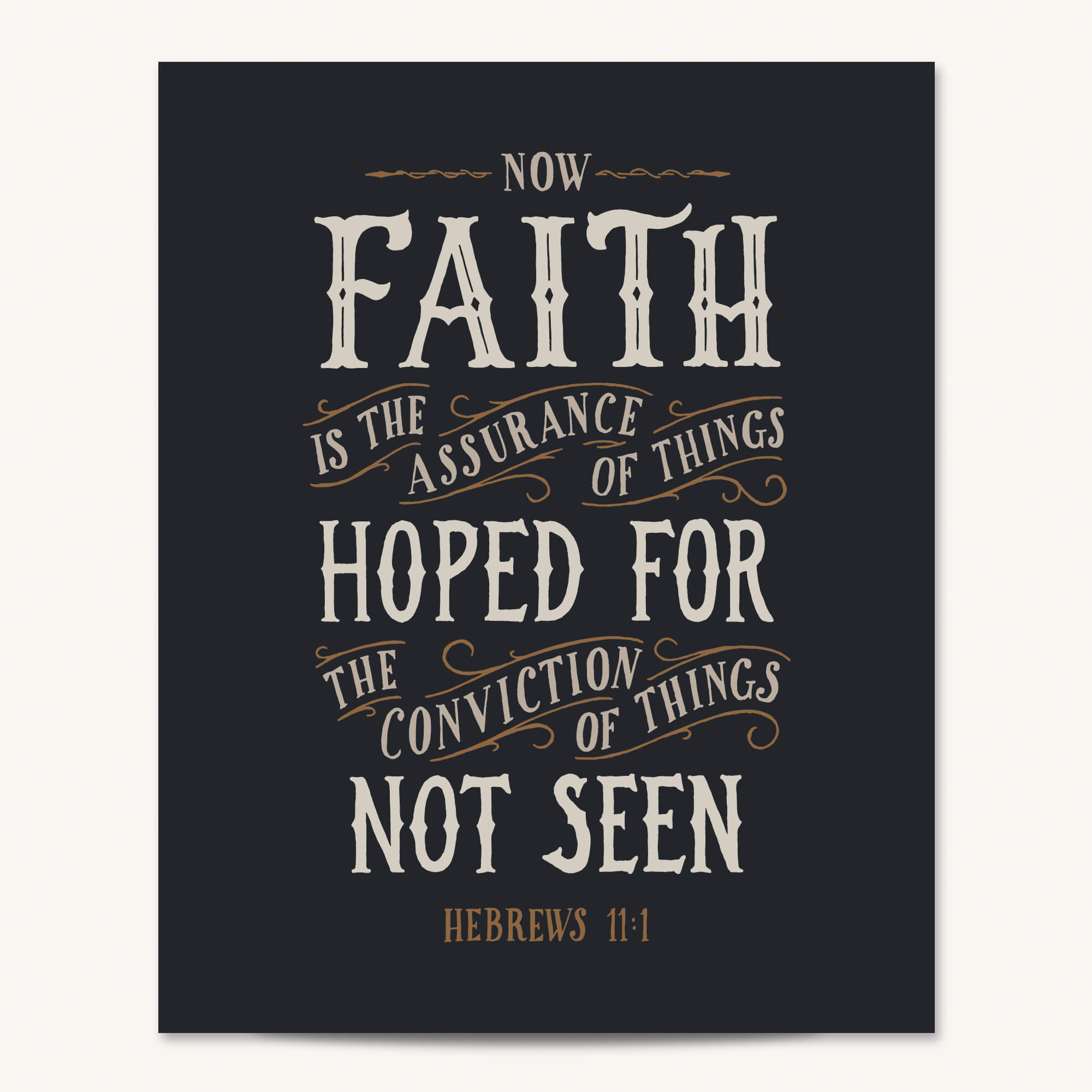 Scripture Type Hebrews 11:1 Faith Hand Drawn Art Print #color_charcoal