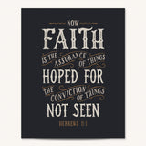 Scripture Type Hebrews 11:1 Faith Hand Drawn Art Print #color_charcoal