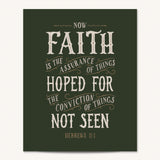 Scripture Type Hebrews 11:1 Faith Hand Drawn Art Print #color_forest