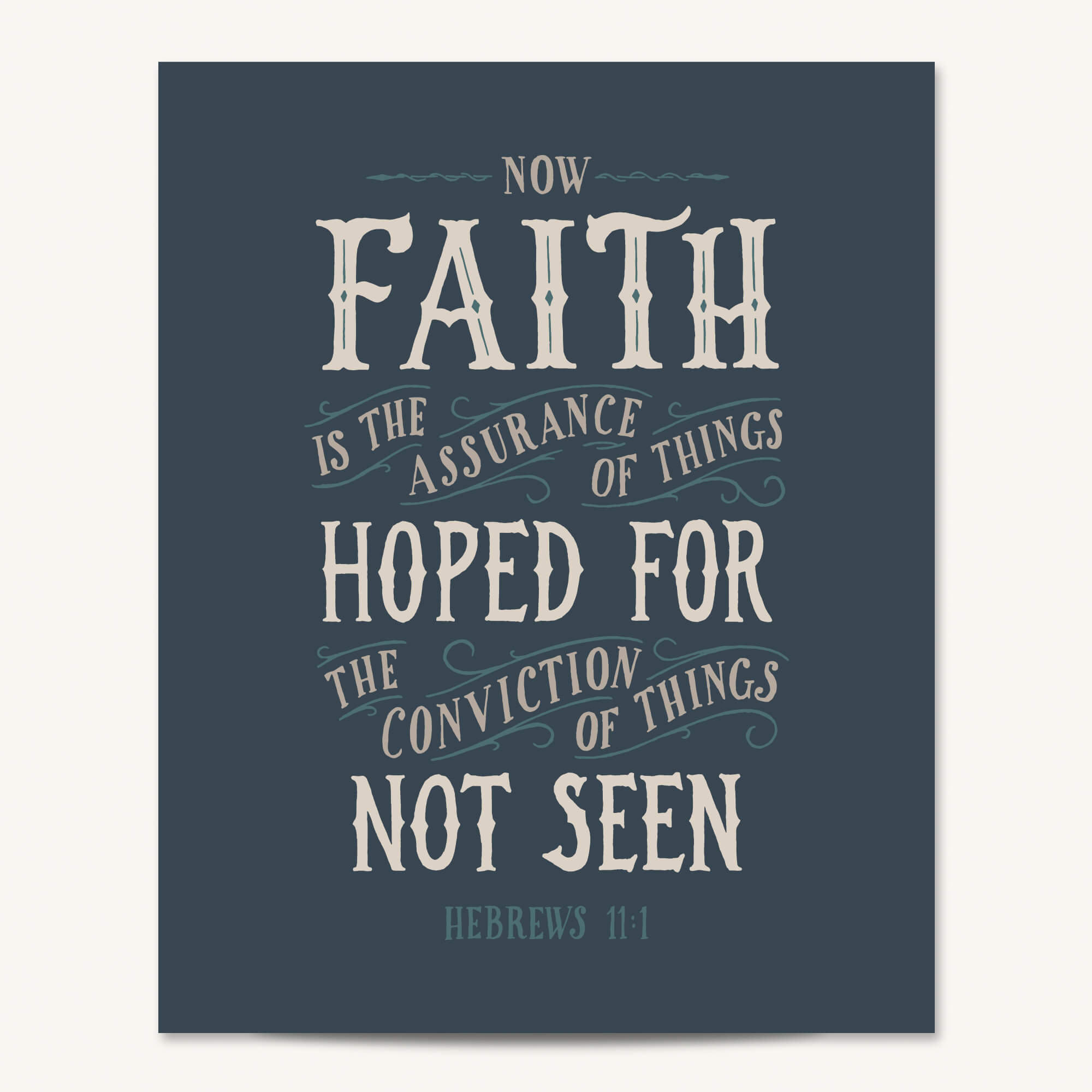 Scripture Type Hebrews 11:1 Faith Hand Drawn Art Print #color_navy