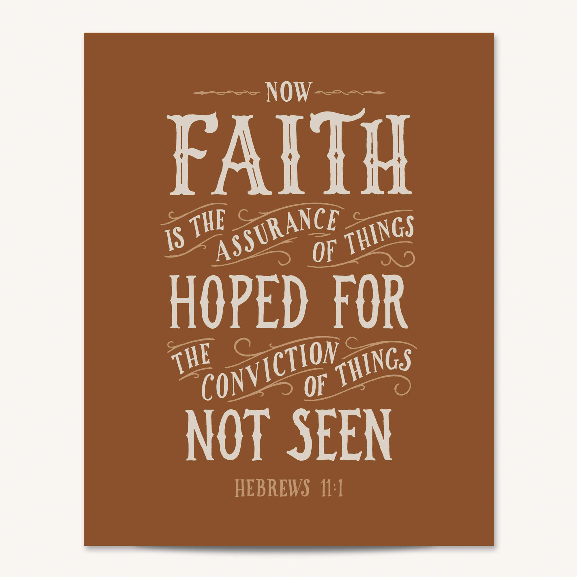 Scripture Type Hebrews 11:1 Faith Hand Drawn Art Print #color_terracotta