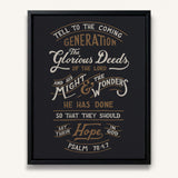 Psalm 78:4,7 Glorious Deeds hand-drawn by Scripture Type framed canvas #color_charcoal