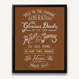 Psalm 78:4,7 Glorious Deeds hand-drawn by Scripture Type framed canvas #color_terracotta